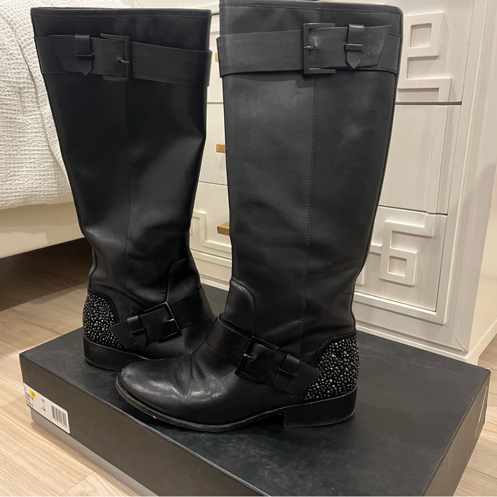 Brian Atwood Swarovski crystal riding boots